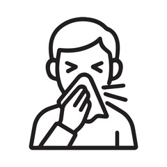 Person sneezing with tissue outline icon vector