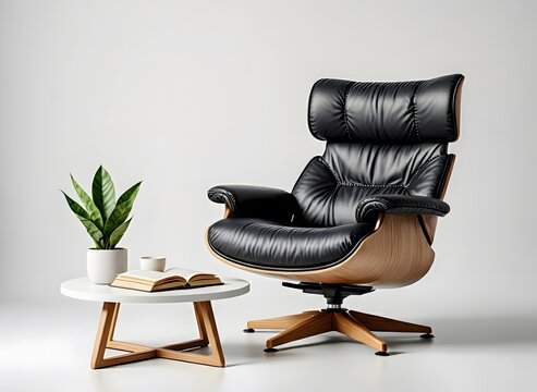 Classic Mid-Century Modern Lounge Chair and Side Table.