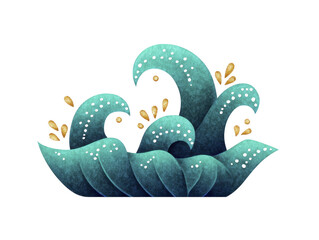 Fototapeta premium Ocean wave blue water splash abstract decorative textured stylized aquatic sea nature dynamic movement creative whimsical artistic illustration marine fluid design fantasy curve foam ripple energy