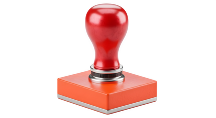 Classic red wooden handle rubber stamp with orange base isolated on transparent background