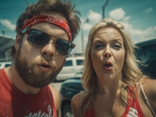 Surprised Couple Portrait Outdoors