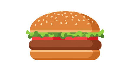Cartoon burger with sesame bun lettuce tomato and patty