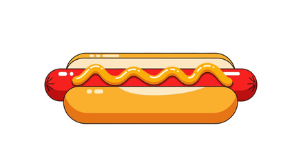 Cartoon hot dog with mustard encased in a bun Isolated graphic