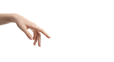 Elegant female hand with fingers extended and gently curved isolated on transparent background