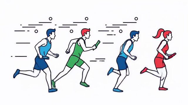 Four runners sprint on a track in a dynamic, cartoon-style race illustration.
