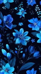 Vibrant Blue Floral Pattern on Dark Background