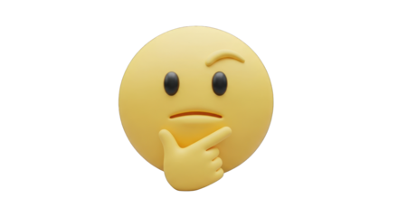 3D Render of Thinking Emoticon with Hand on Chin.