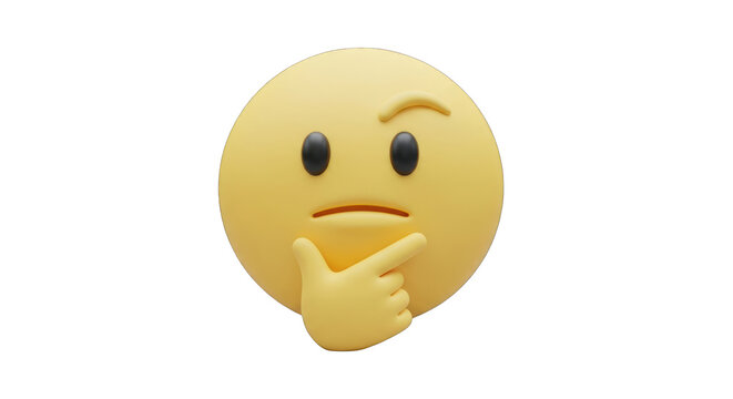 3D Render of Thinking Emoticon with Hand on Chin.