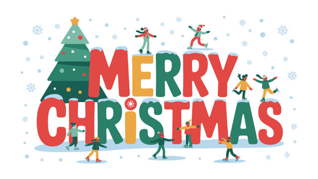 Festive Christmas Greetings: Animated characters frolic amongst a snow-covered message, wishing a joyous and merry Christmas.