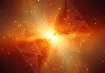 Explosive geometric shapes with dynamic orange light and particle burst