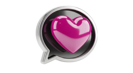 Glossy pink heart icon inside a speech bubble symbol isolated on transparent background