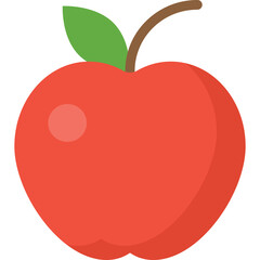 Red Apple with Green Leaf and Brown Stem Isolated on Transparent Background Simple Flat Design