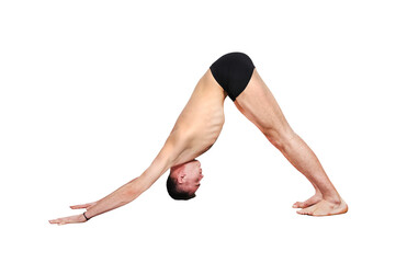 Focused caucasian man practicing yoga meditating