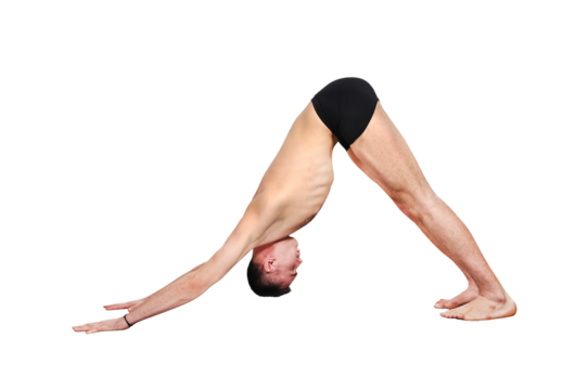 Focused caucasian man practicing yoga meditating