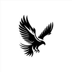 Mighty Eagle Falcon Bird Hunting Attacking Flying Black Vector Logo Template