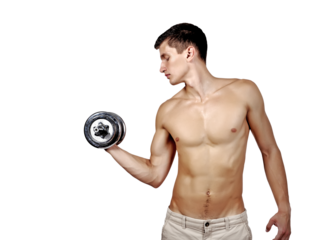 A young man with a naked torso and beautiful biceps