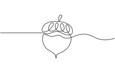 Continuous single line drawing of an acorn, one line thanksgiving acorn icon vector illustration. © Line Art Gallery