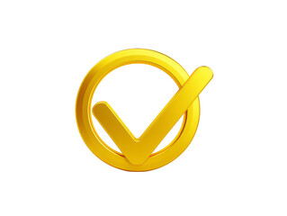 Golden check mark symbol with circular border representing approval success or confirmation isolated on transparent background suitable for business achievement or quality concepts