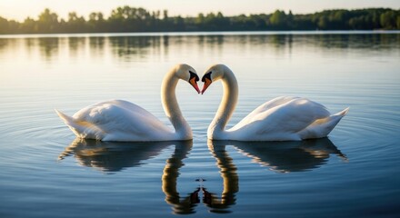 National Bird Two swans forming heart on water lake bird, wildlife, colorful, exotic