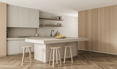 Kitchen with table and stools, beige