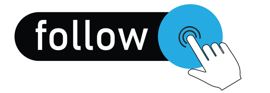 Click the follow button with hand cursor to stay updated and connected, encouraging user engagement and prompting action on social media - Powered by Adobe