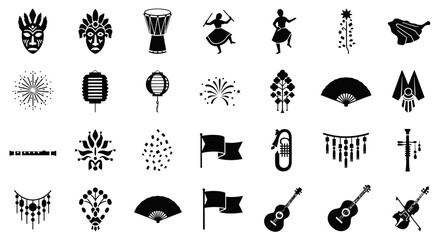 Collection of diverse cultural icons and symbols presented in black and white. © Muhammadagil