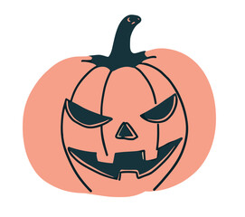 Halloween pumpkin with evil face on white background — ideal for holiday, festive and cozy home content.