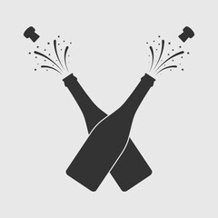 Obraz premium Two bottles of champagne open graphic icon. Splashes of champagne from open bottles isolated sign on white background. Vector illustration