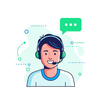 A smiling young man wearing a headset with a microphone, representing customer service or technical support.