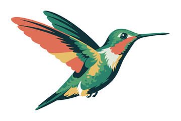 Fototapeta premium Elegant depiction of a small, brilliantly colored hummingbird hovering with outstretched wings, embodying the essence of nature's delicate wonders and swift flight in a vibrant artistic style