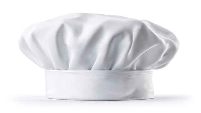 Isolated white chef's hat with a rounded top and a cylindrical base on a white background surface