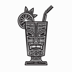 Tiki Cocktail Drink in Tropical Glass Vector Illustration on white background