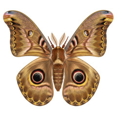 Detailed emperor moth illustration showcasing intricate wing patterns on transparent background