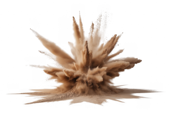 Sand explosion burst isolated on a transparent background