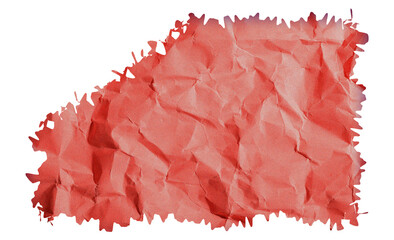 Crumpled coral paper with torn edges on transparent background design concept png format, high resolution