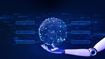 Futuristic Robot hand Digital Globe HUD Interface Big Data Technology Background. technology background, internet global network connection, big data networking, data science, futuristic, innovative - Powered by Adobe