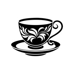 Elegant teacup and saucer on transparent background silhouette