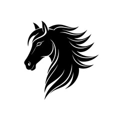 Black horse head artwork on transparent background silhouette