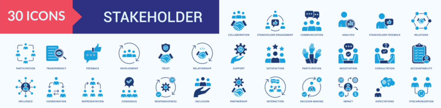 Stakeholder Icon Set Flat Blue Style
