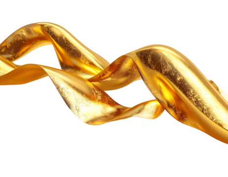 Flowing golden fabric curves across a black void