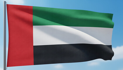 Obraz premium The flag of the united arab emirates waving gently against a bright blue sky with soft white clouds