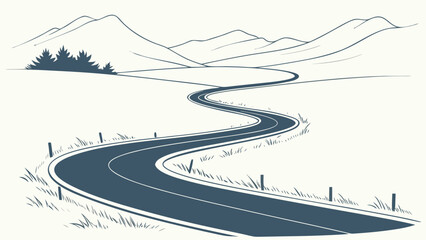 Scenic winding road journey through mountains, inviting adventure and travel exploration for outdoor enthusiasts