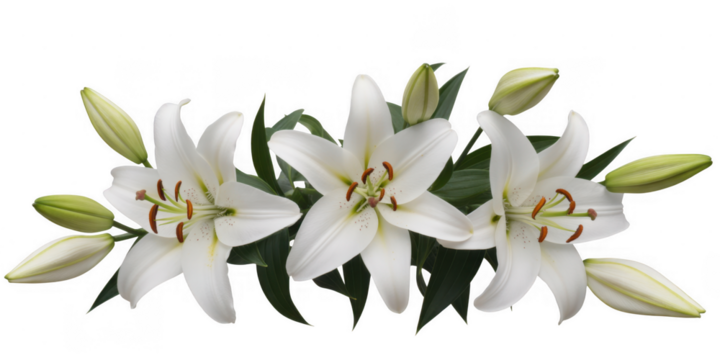 White lilies blooming buds isolated on a transparent background