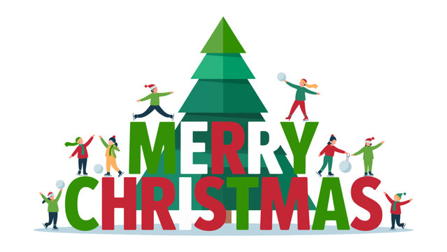 Festive Holiday Cheer: A charming Christmas illustration captures the spirit of the season, showcasing children playing merrily around the 'Merry Christmas' message and a decorated Christmas tree. 
