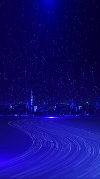 AI technology, digital city, data 5g High-Speed Internet. Hud digital city wireframe HUd Blue particles linked in lines Background. skyscrapers cyber futuristic network innovation dark background,