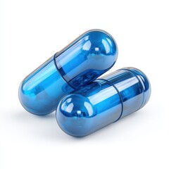 Two blue transparent medical capsules close-up