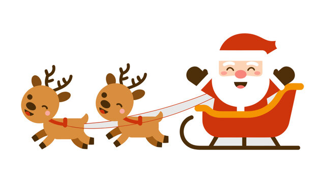 Christmas Eve Sleigh Ride: Santa Claus joyfully pilots his sleigh, guided by reindeer, a classic holiday icon. Capturing the spirit of giving and yuletide cheer.