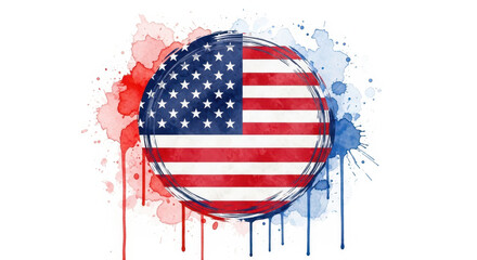American flag emblem illustration with watercolor effects and white background