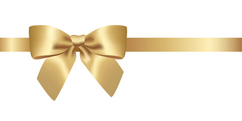 Beautiful gold bow with horizontal ribbon isolated on transparent background made in realistic style. 