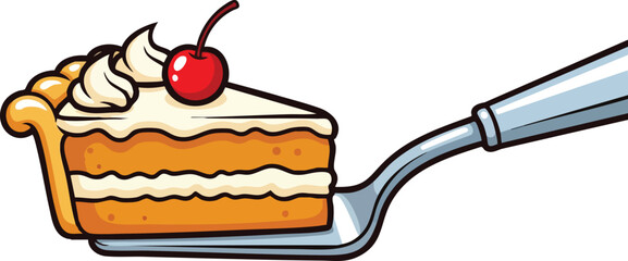 A slice of pie with whipped cream and a cherry on top served on a pie server